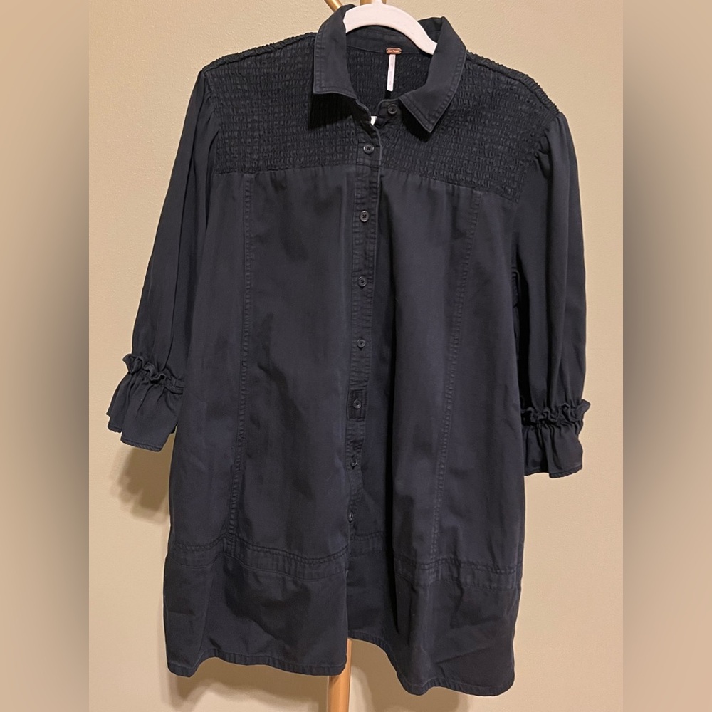 Free People Vanessa Denim Tunic with Ruffled Sleeves